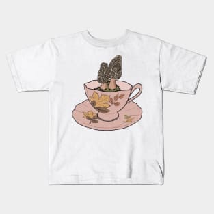 Autumn Cottagecore Morel Mushrooms Tea cup Kids T-Shirt